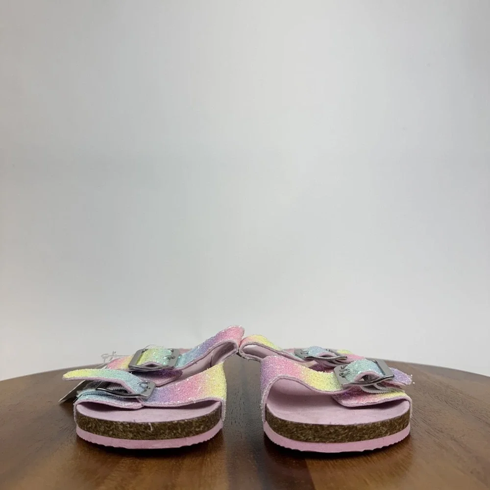 New Big Kids Harper Canyon Delilah Rainbow Glitter‎ Pink Slide Sandals Size 2 Y
